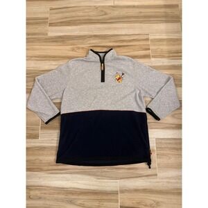 Disney Winnie the Pooh Quarter Zip Fleece Pullover Grey Navy Blue Vintage Large
